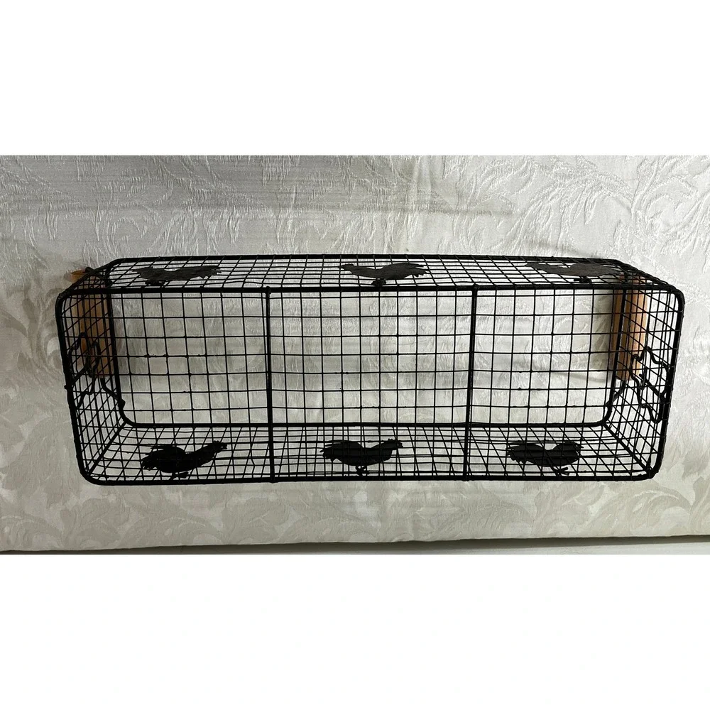 Rectangular Wire Rooster Basket Farmhouse Metal Storage Wood Handles 19x5.5 in